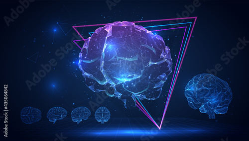 vector 3d human brain on blue background in virtual space