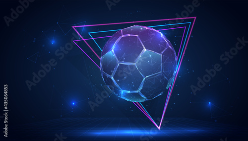 vector 3d soccer ball on blue background in virtual space
