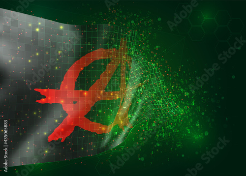 anarchy on black on vector 3d flag on green background with polygons and data numbers
