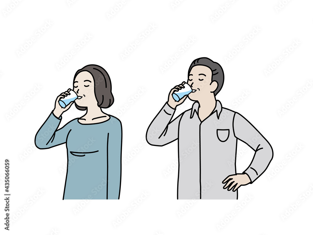 水を飲む中高年の夫婦 水分補給 男女 ミドル イラスト素材 Stock Vector Adobe Stock