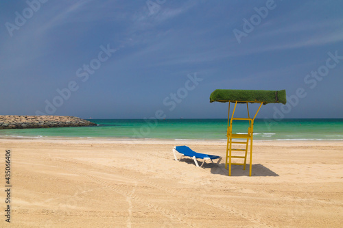 Beach. Blue sea and white sand. Summer time. Seacost