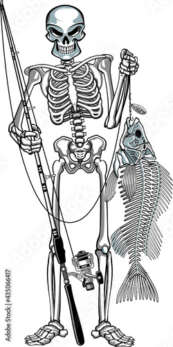 skeleton fisherman catching skeleton fish