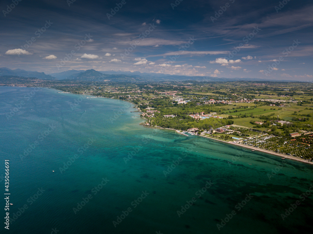Fototapeta premium Italy, May 202: aerial view of the city of Peschiera del Garda in the province of Verona in Veneto.