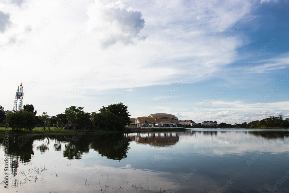 NAKHON RATCHASIMA, THAILAND - MARCH 17, 2020: Auditorium at Bung Ta Lua Water Park in Nakhon Ratchasima, Thailand. NAKHON RATCHASIMA, THAILAND - MARCH 17, 2020: Auditorium at Bung Ta Lua Water Park in Nakhon Ratchasima, Thailand.