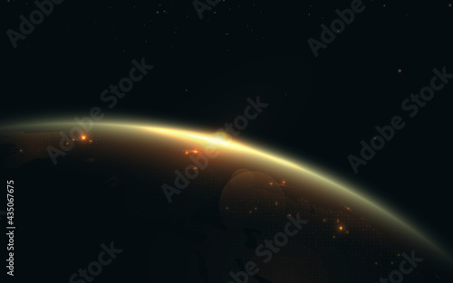 Fototapeta Naklejka Na Ścianę i Meble -  Planet earth in space with glitter light gold world map. Futuristic digital hi tech technology background concept. Vector illustration