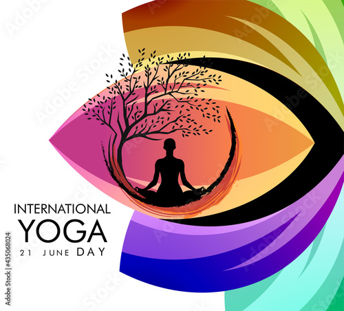 International Yoga day 21 june web banner EPS10 vector.Meditation Practice Yoga Colorful Fitness Concept. Vector illustration