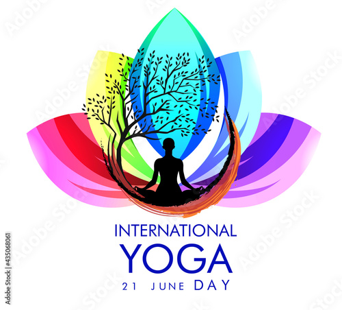 International Yoga day 21 june web banner EPS10 vector.Meditation Practice Yoga Colorful Fitness Concept. Vector illustration