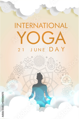International Yoga day 21 june web banner EPS10 vector.Meditation Practice Yoga Colorful Fitness Concept. Vector illustration