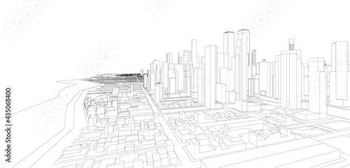 3d wireframe of building. sketch design.Vector