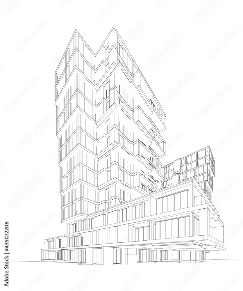 3d wireframe of building. sketch design.Vector 3d wireframe of building. sketch design.Vector