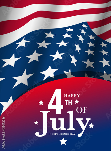 United States of America poster banner background with waving flag, 4th of July celebration design

