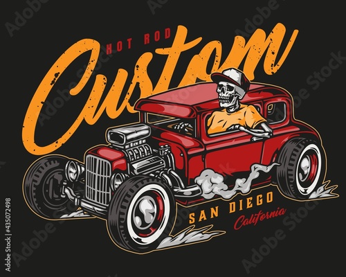 Custom retro car colorful vintage label