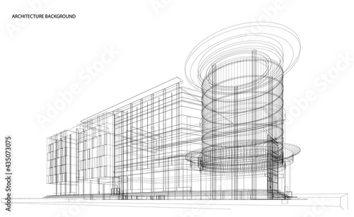 3d wireframe of building. sketch design.Vector