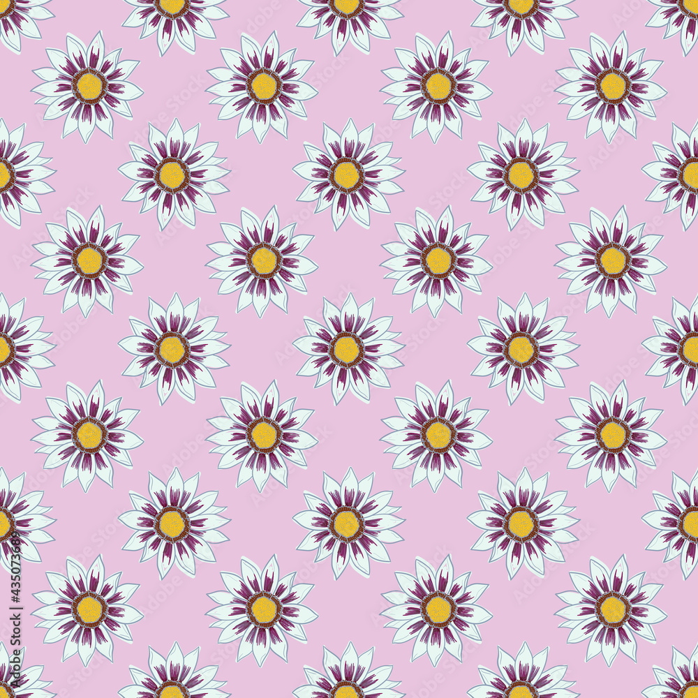 Vector seamless pattern with hand drawn gazania flowers. Can be used for greeting cards, flyers, invitations, web design, etc Vector seamless pattern with hand drawn gazania flowers. Can be used for greeting cards, flyers, invitations, web design, etc