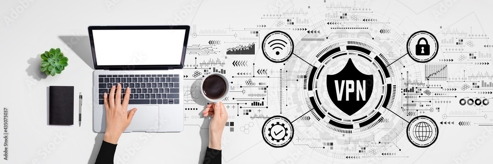VPN concept with person using laptop computer VPN concept with person using laptop computer