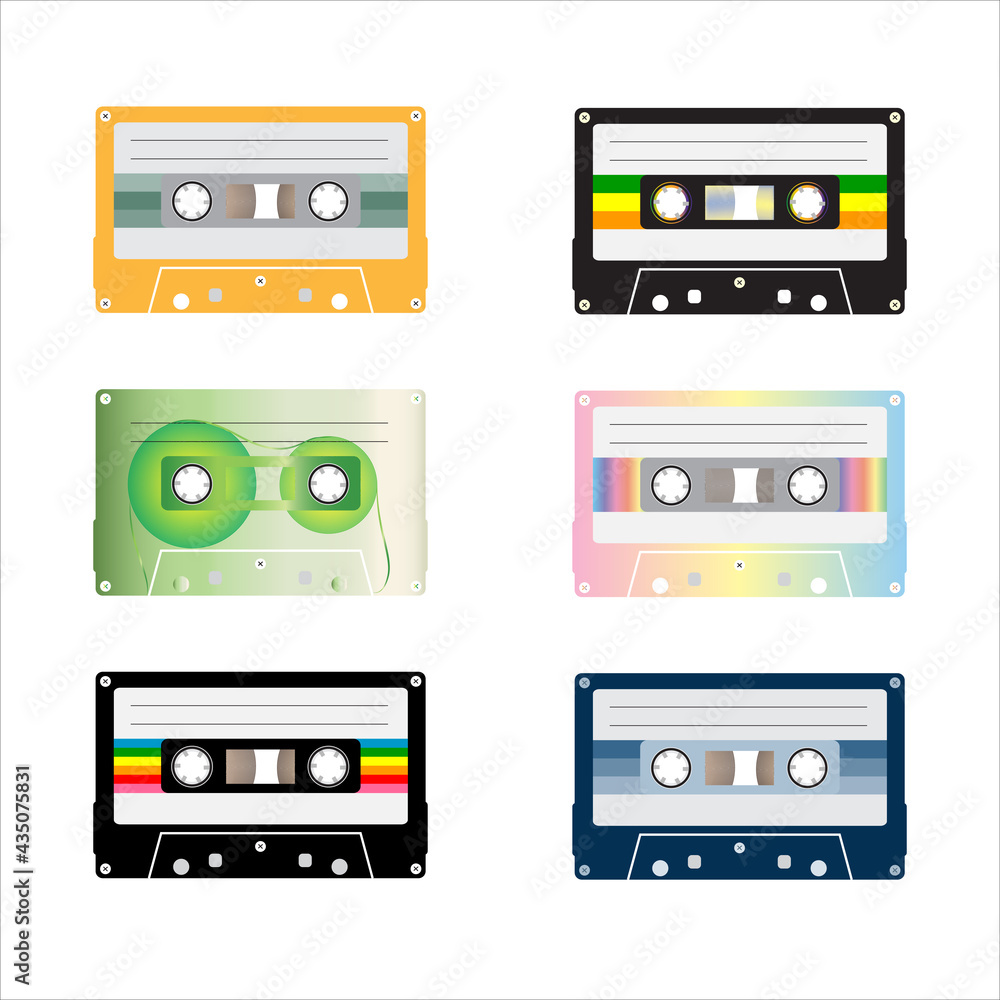 Obraz premium retro cassettes icon group design, Music vintage tape and audio theme Vector illustration