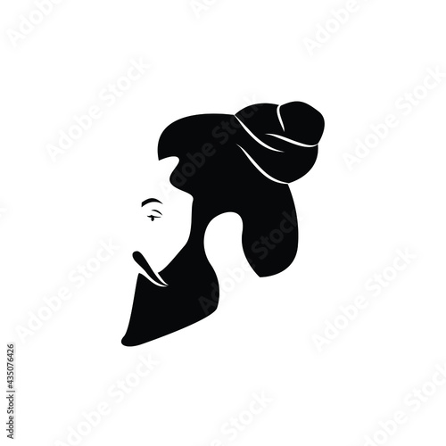 beards man with hair bun side view logo design vector