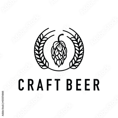 hops flower and circle barley malt brewery logo design vector