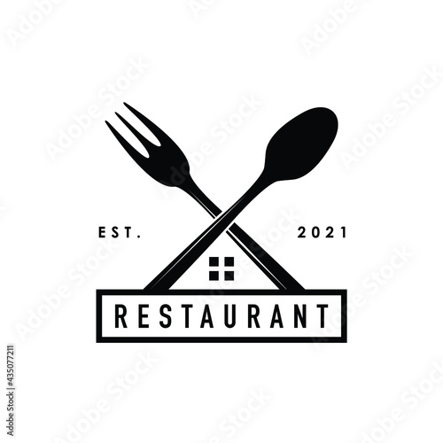 crossed fork and spoon restaurant logo design vector