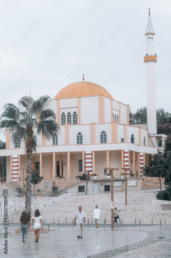 Albania, Durres September 2 2019: Great Mosque of Durres (or Grand Mosque of Durres, Fatih Mosque) in Durres town,