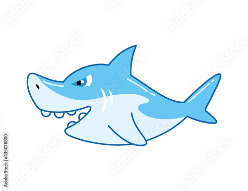 Children toy blue shark. Kid development and entertainment isolated on white background. Kindergarten tools for kid amusement and play. Bright colored vector icon