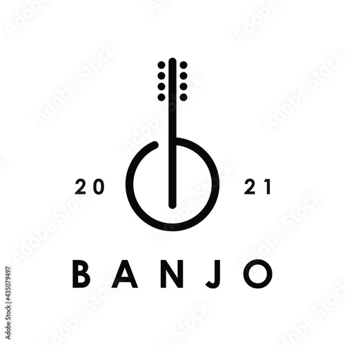 banjo string instrument letter b simple flat minimalist logo design
