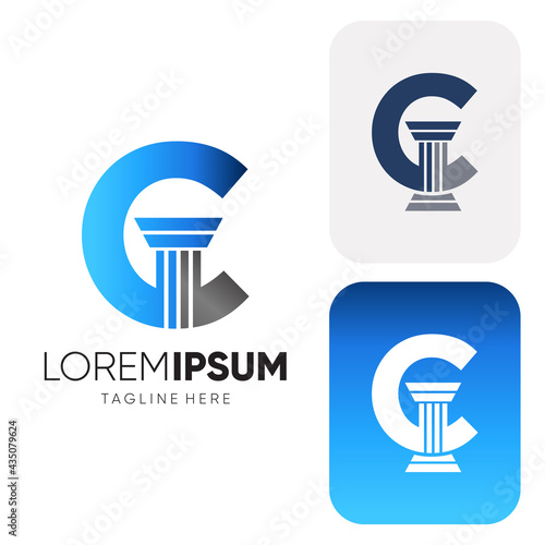 Letter C Pillar Legal Firm Law and Attorney Logo Design Vector Icon Graphic Illustration