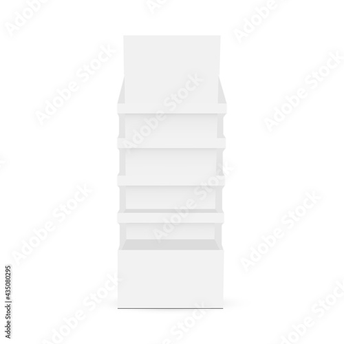 Cardboard POS Display Mockup, Front View, Isolated on White Background. Vector Illustration