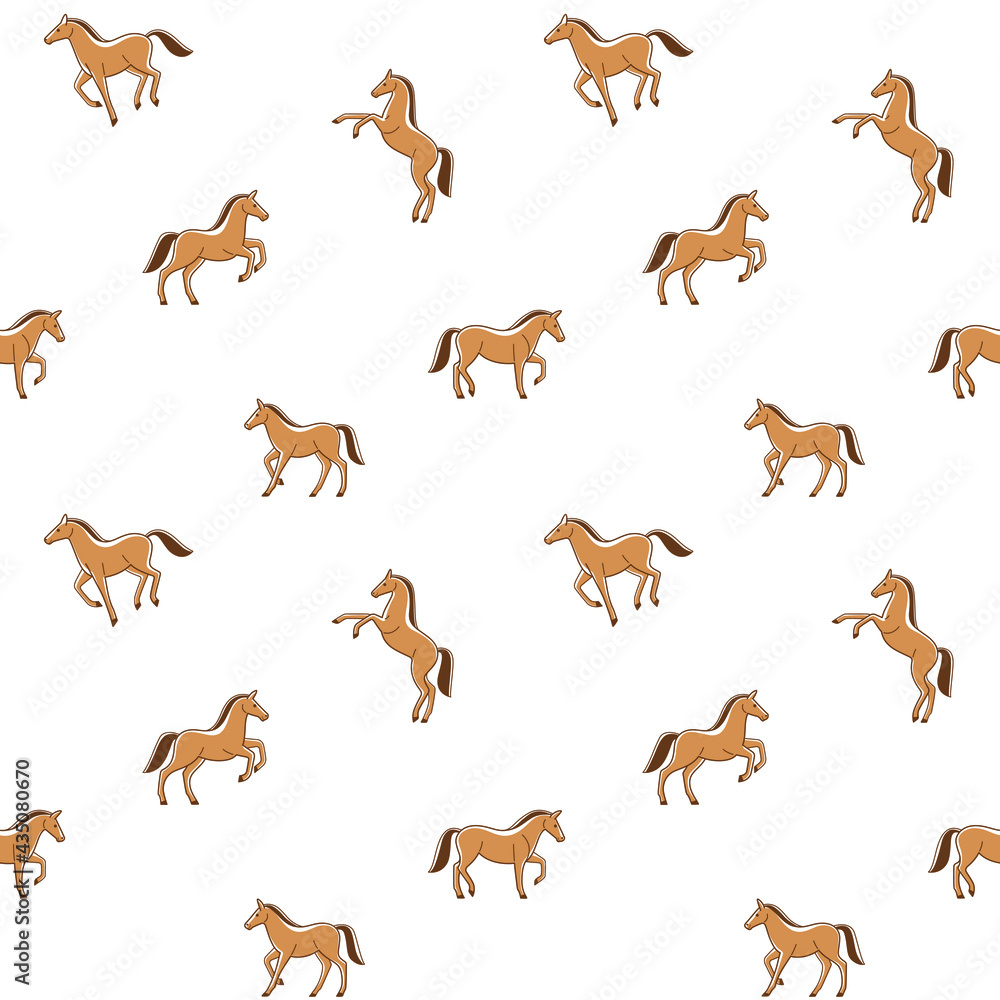 Naklejka Kreskówka szczęśliwy koń - modny wzór ze zwierzęciem w różnych pozach. Ilustracja wektorowa kontur dla wydruków, odzieży, opakowań i pocztówek.