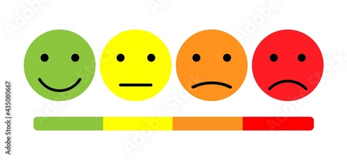 Colored flat set. Smiling emotion. Emoji illustration. Feedback expression. Sad happy satisfied mood. Angry disgusting positive emoticon isolated. The concept signs symbols. Good emoji design. Vector