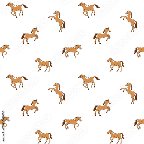 Cartoon happy horse - seamless trendy pattern with animal in various poses. Contour vector illustration for prints  clothing  packaging and postcards.