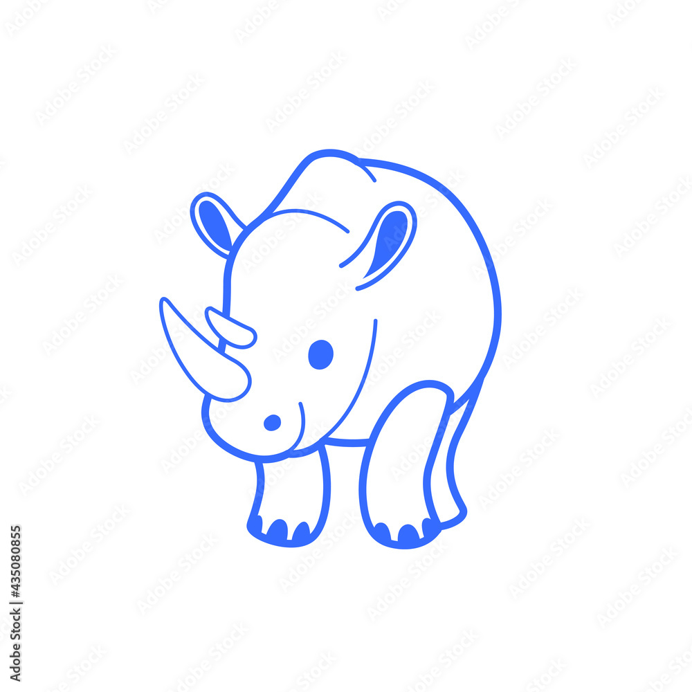 Cartoon rhino, cute character for children. Vector illustration in cartoon style for abc book, poster, postcard.