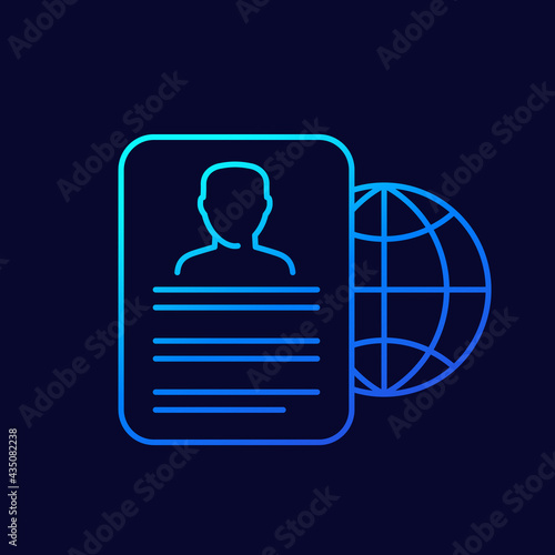 resume line icon with a globe, vector