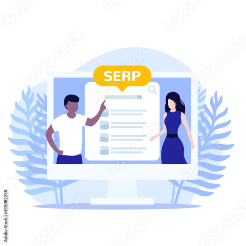 SERP and seo optimization, vector illustration with people