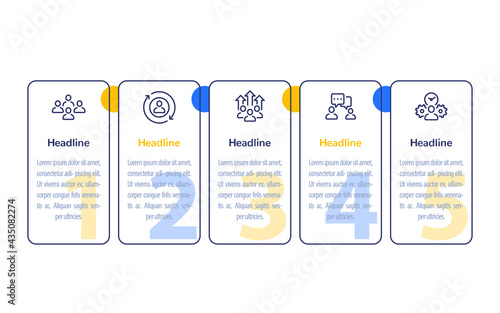 team management, HR, people, business infographics, 1, 2, 3, 4, 5 steps banner design with line icons