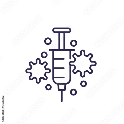 vaccine and virus line icon on white