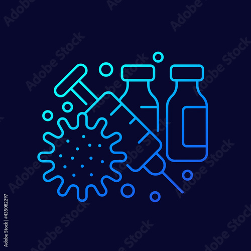 vaccine and virus line icon, vector