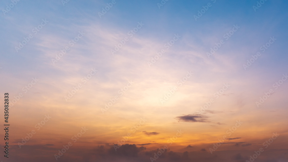 Calm morning skies and thin clouds with sunlight.