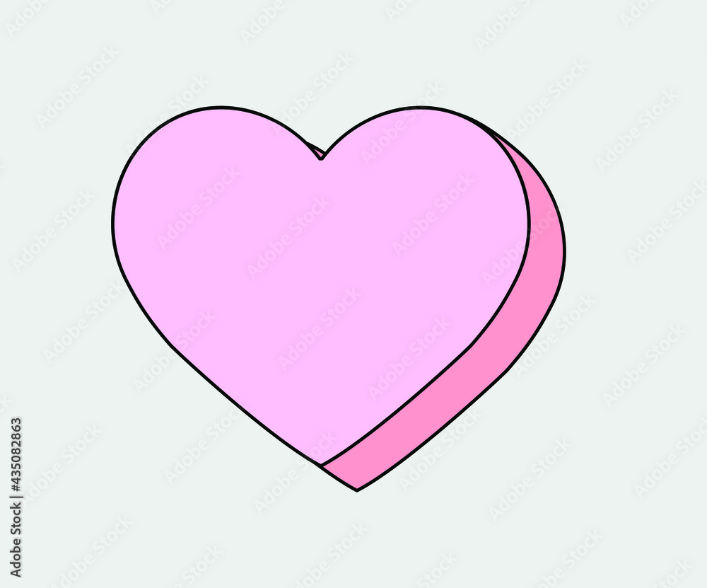 Cute pink heart in cartoon style. Vector illustration.