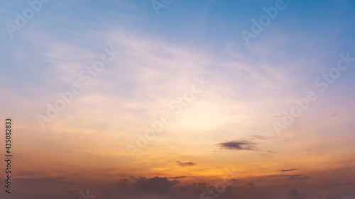 Calm morning skies and thin clouds with sunlight.