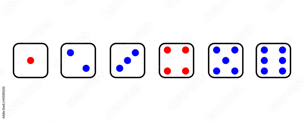Set face cube six dot of game dice flat icon vector. Set face cube six dot of game dice flat icon vector.