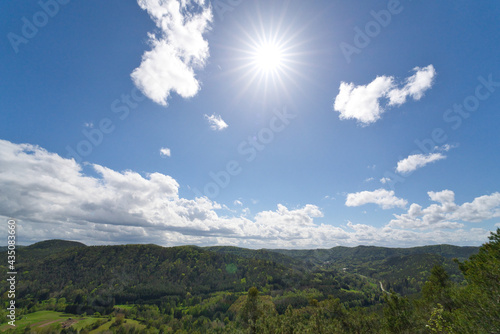 a beautiful panorama near the geiersteine over the Palatinate Forest in springtime