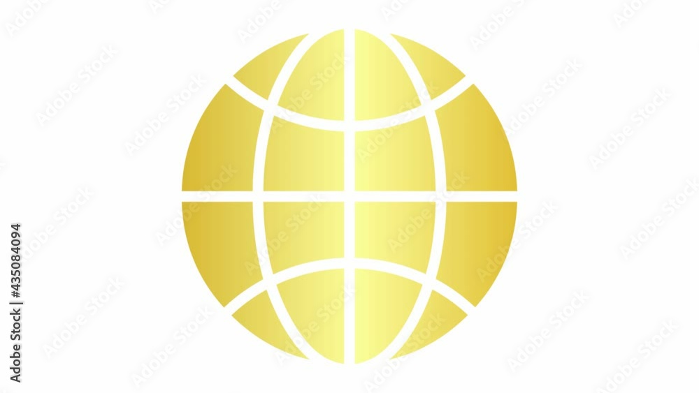 Animated gold icon of globe. Flat golden symbol of planet. Concept of net, web, internet, ecology. Vector illustration isolated on a white background. Animated gold icon of globe. Flat golden symbol of planet. Concept of net, web, internet, ecology. Vector illustration isolated on a white background.