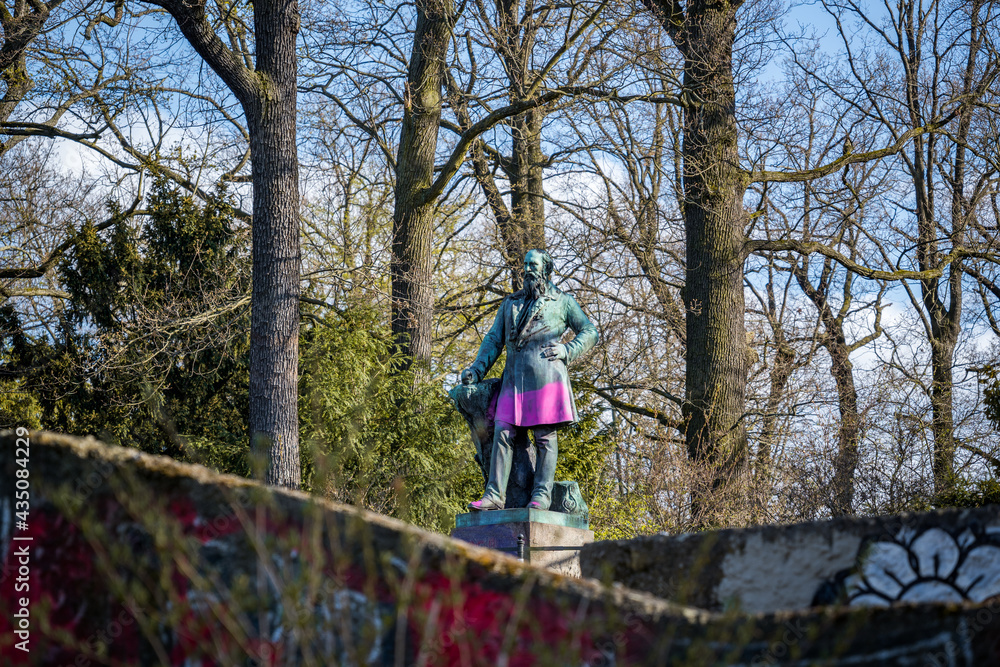 statue of Friedrich Ludwig Jahn vandalized in the park in berlin