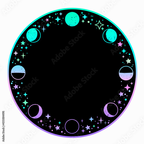 mystical round pastel frame with moon faces