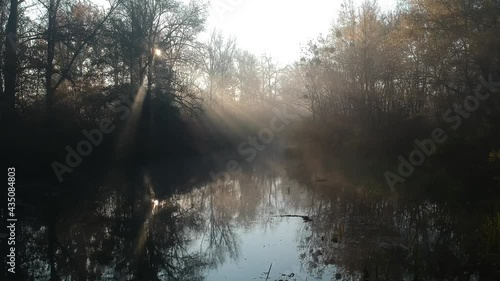 Morning fog over a small river - flight over water on a quadcopter version 2 