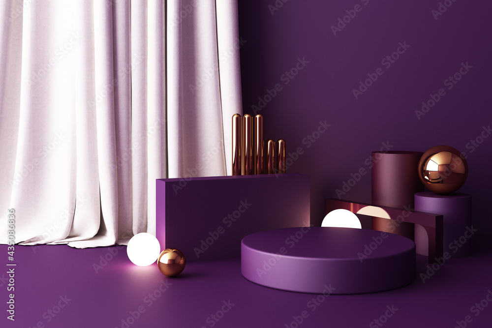 Mock up composition of geometric shape gold and glass texture with purple color podium for product design, 3d rendering, 3d illustration Mock up composition of geometric shape gold and glass texture with purple color podium for product design, 3d rendering, 3d illustration