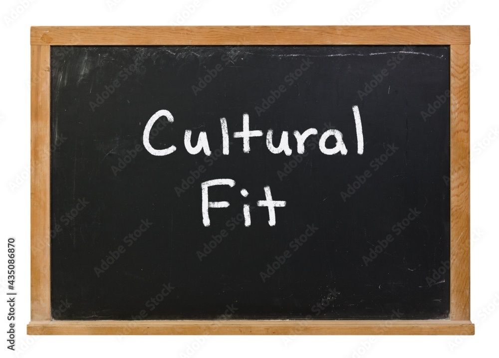 Cultural fit written in white chalk on a black chalkboard isolated on white Cultural fit written in white chalk on a black chalkboard isolated on white