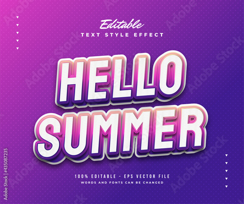 Hello Summer Text in Colorful Gradient with 3D Embossed Effect. Editable Text Effect
