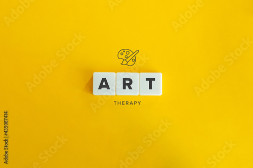 Art Therapy banner and concept. Block letters on bright orange background. Minimal aesthetics.